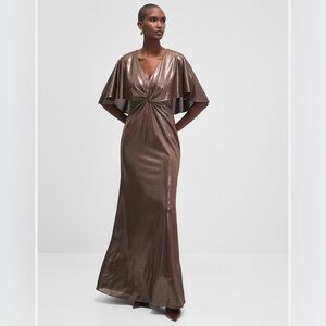 Lauren Ralph Lauren Phinia Metallic Bronze Twist-Front Maxi Gown Size 12